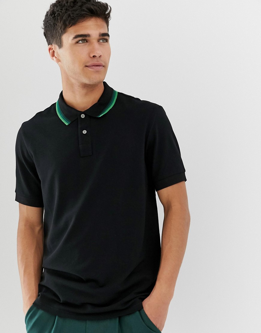 PS Paul Smith green tipped polo in black