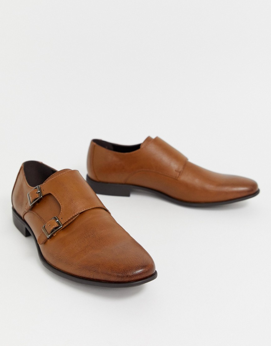 ASOS DESIGN monk shoes in tan faux leather