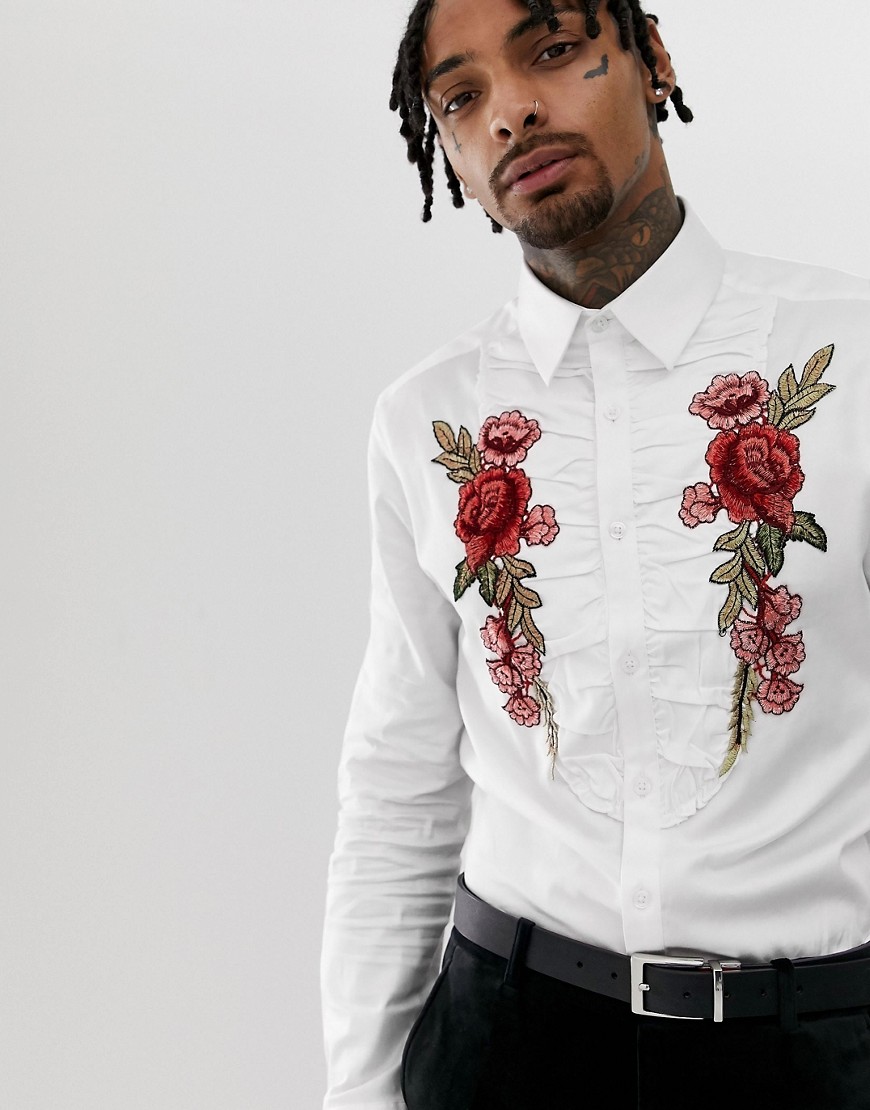ASOS EDITION skinny sateen shirt with floral embroidery