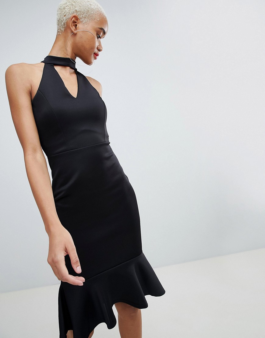 Outrageous Fortune High Neck Midi Dress with Pephem - Black