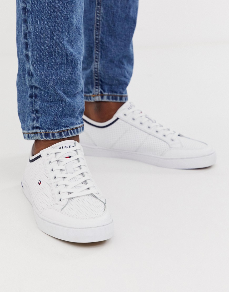 Tommy Hilfiger leather trainer with contrast trim and sole branding in white
