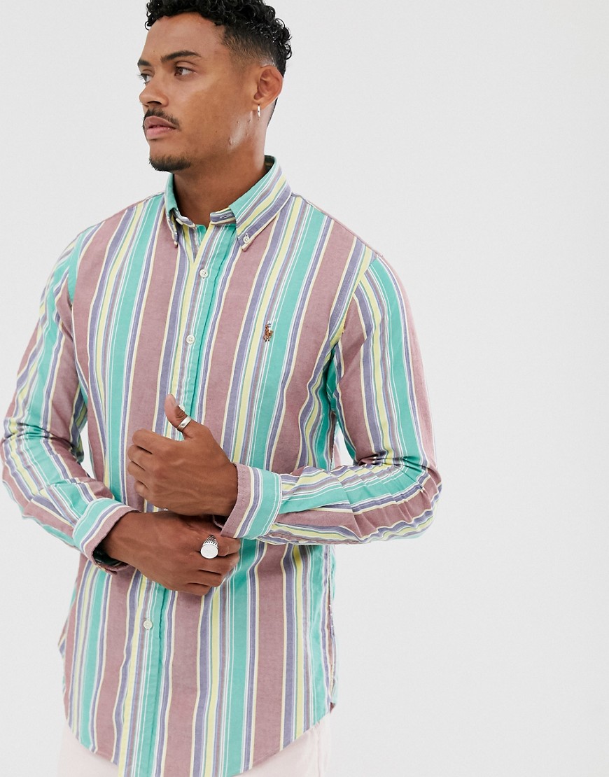 Polo Ralph Lauren custom fit shirt in multi stripe shirt with player logo