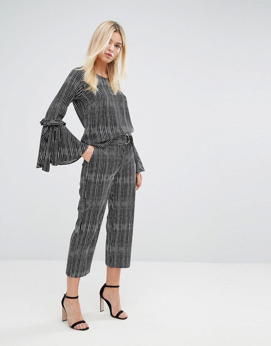 Closet London Stripe Tailored Trousers with D Ring Belt