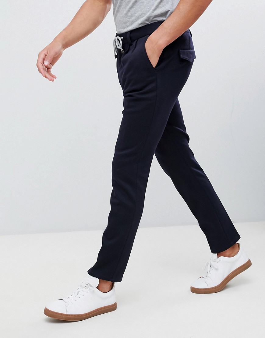 Moss London drawstring tapered jersey trousers in navy