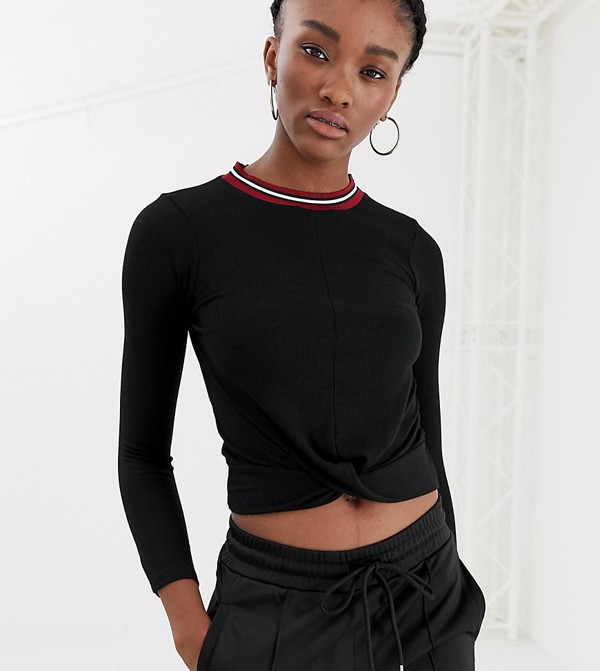 New Look contrast tipping twist front top in black