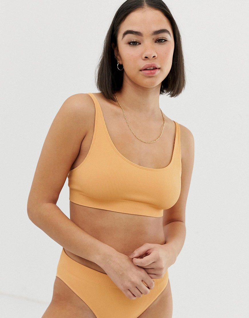 Weekday ribbed crop top bra in orange