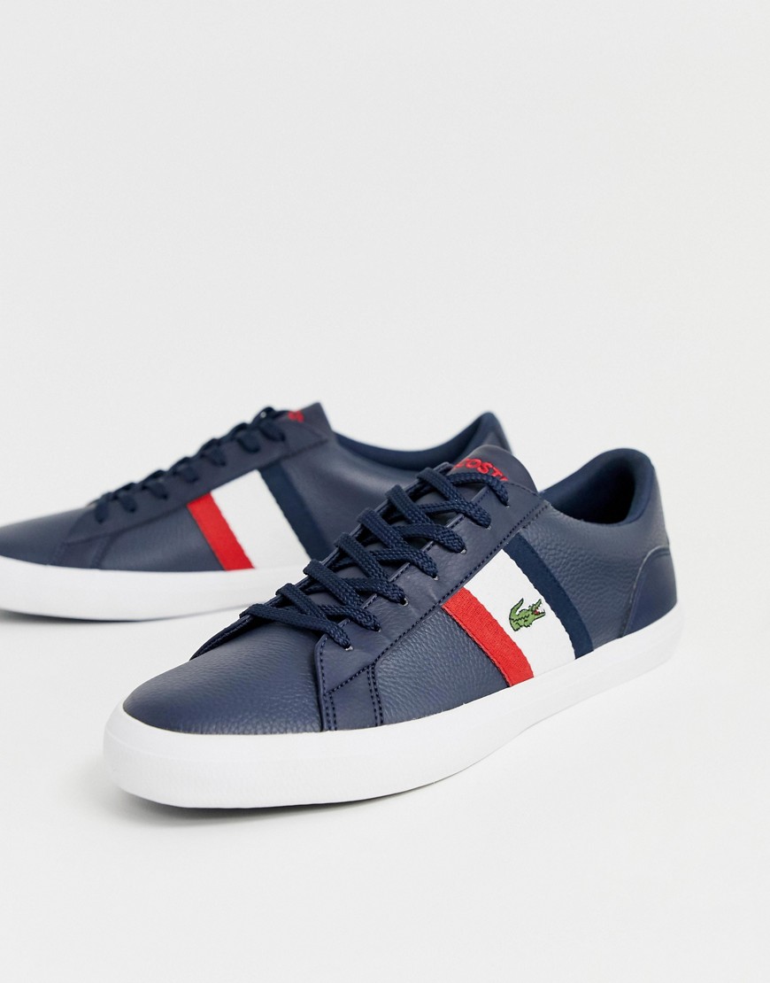 Lacoste Lerond trainers with side stripe in navy leather