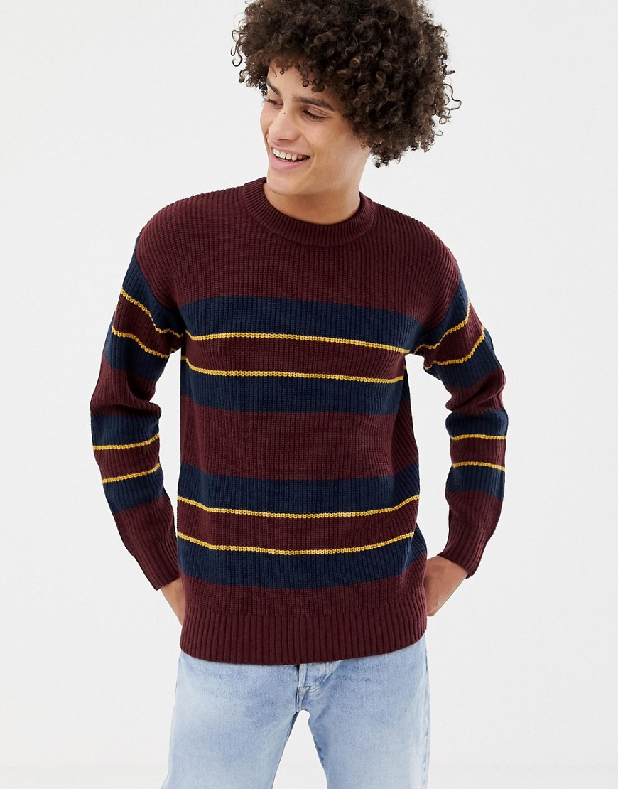 Kiomi knitted jumper in burgundy with stripes