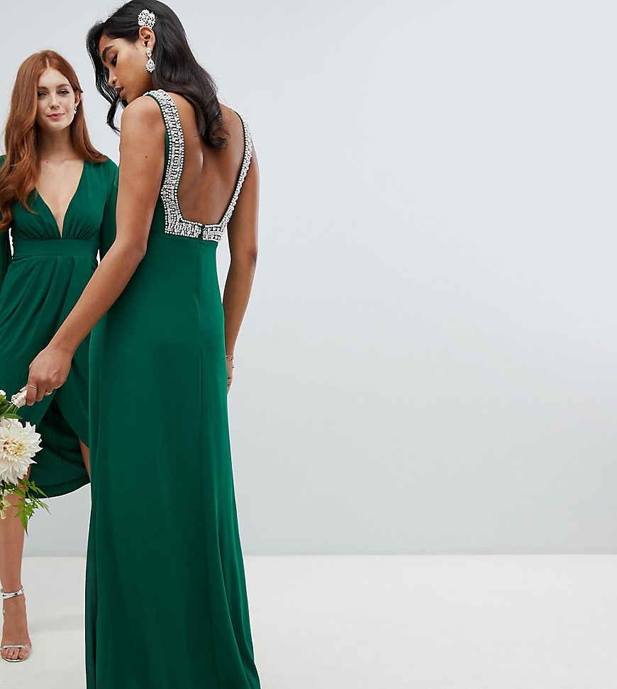 TFNC squared back embellished bridesmaids maxi dress in forest green - Forest green