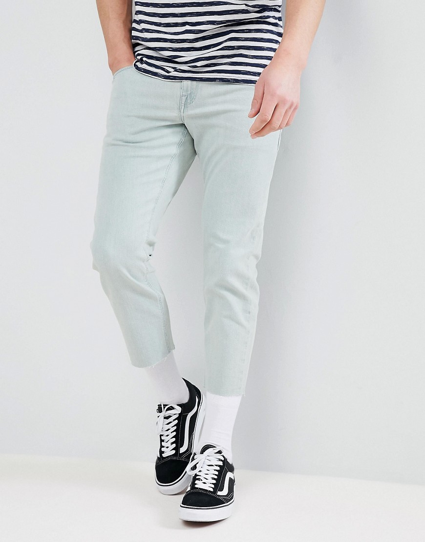 Asos Design Slim Jeans In Bleached Down Wash-blue