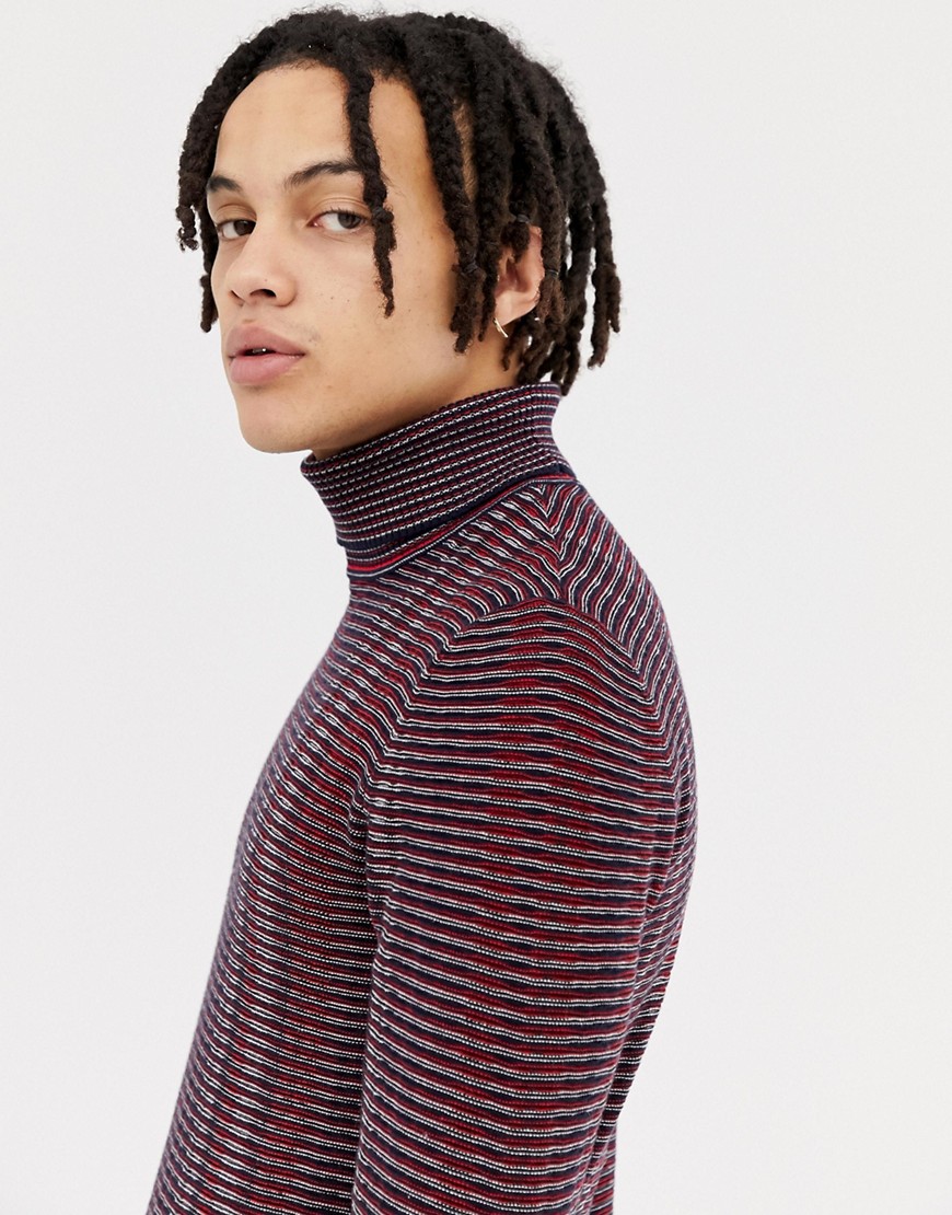 Asos Design Multicolor Striped Roll Neck Sweater - Red