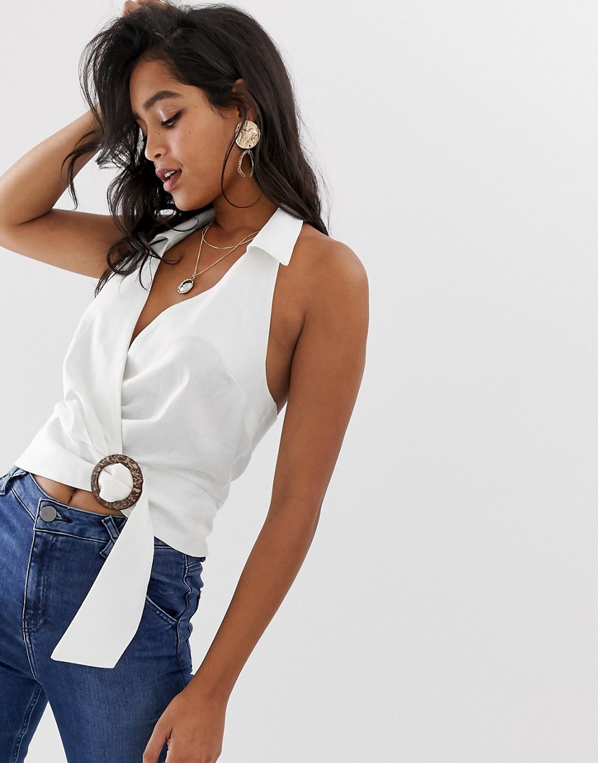 ASOS DESIGN halter top with collar and buckle detail
