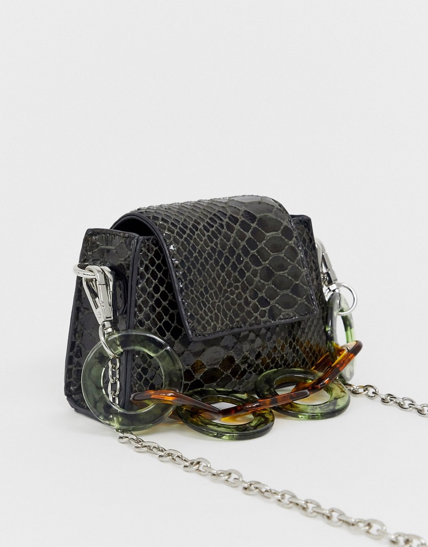 Asos Design Bag In Snake With Statement Resin Handle-green