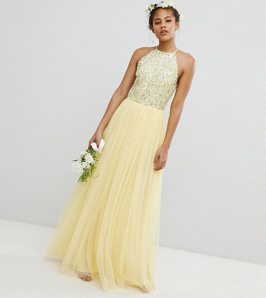 Maya Tall Halterneck Delicate Sequin Detail Tulle Maxi Dress
