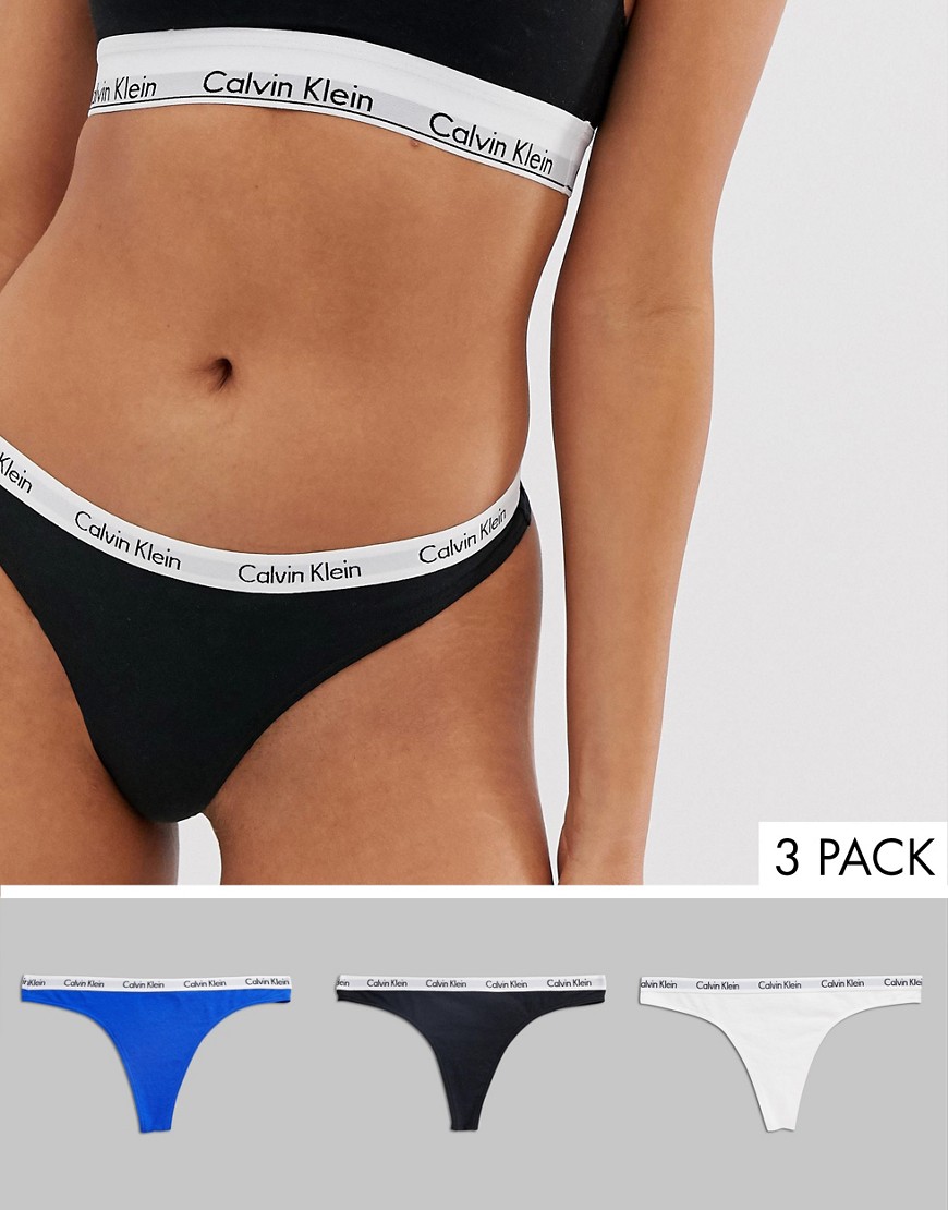 Calvin Klein Carousel 3 pack thong in black blue and white