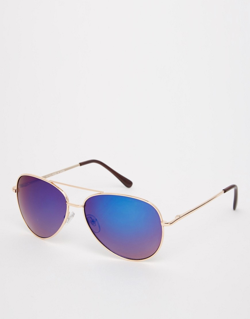 ASOS Aviator Sunglasses With Blue Mirror Lens