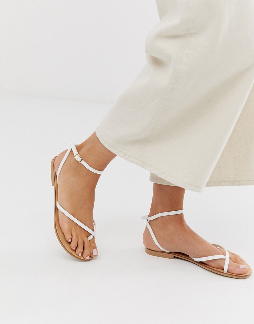 Asos Design Freefall Minimal Toe Loop Flat Sandals In White | ModeSens