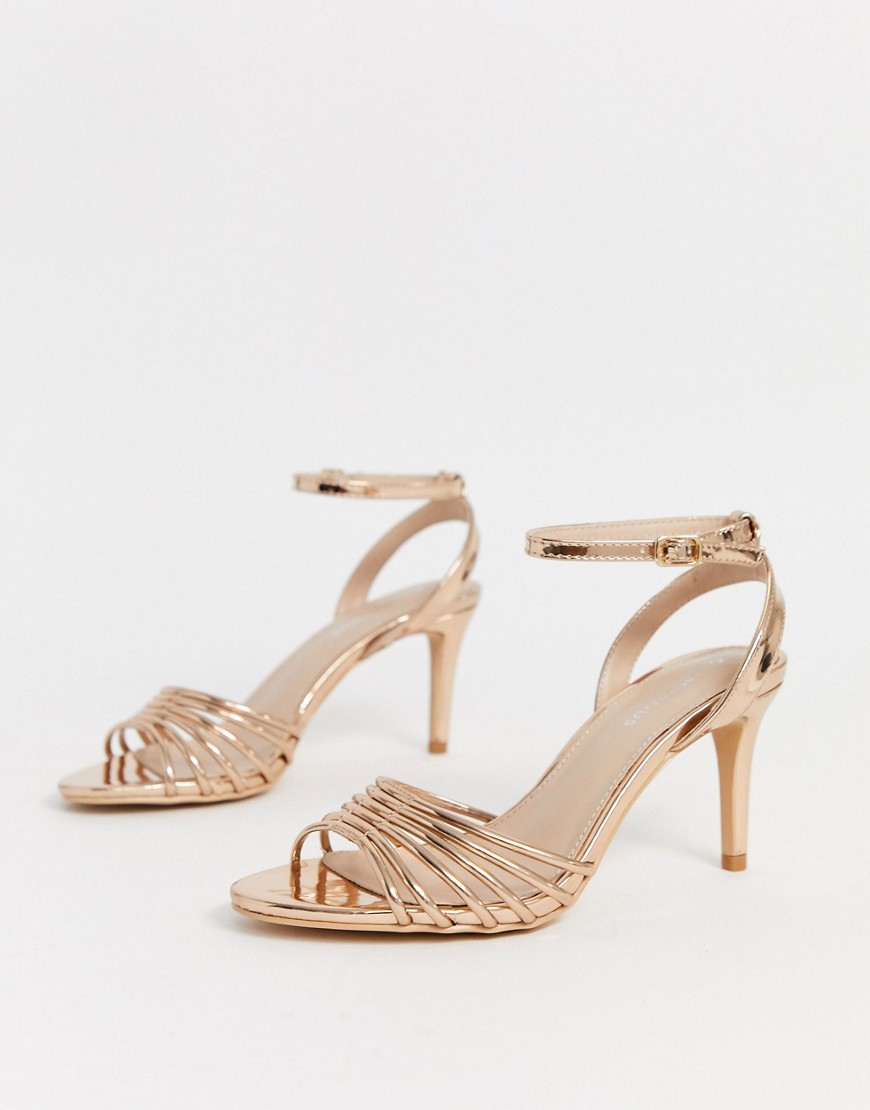 Glamorous rose gold mirror strappy heeled sandals