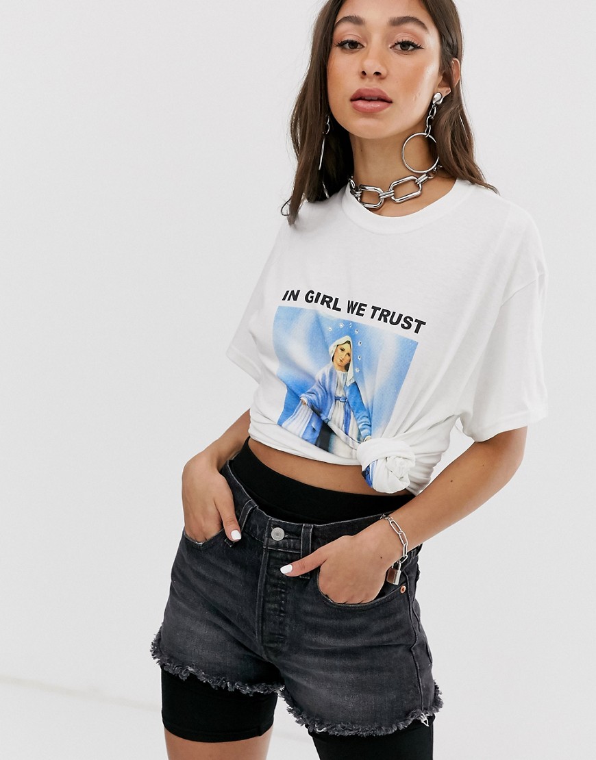 New Girl Order oversized t-shirt with in girl we trust graphic & diamante