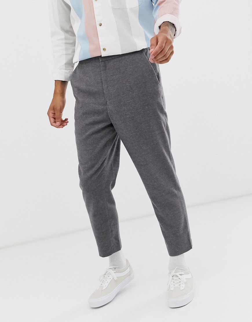 ASOS DESIGN tapered crop smart trouser with half elasticated waist in charcoal texture
