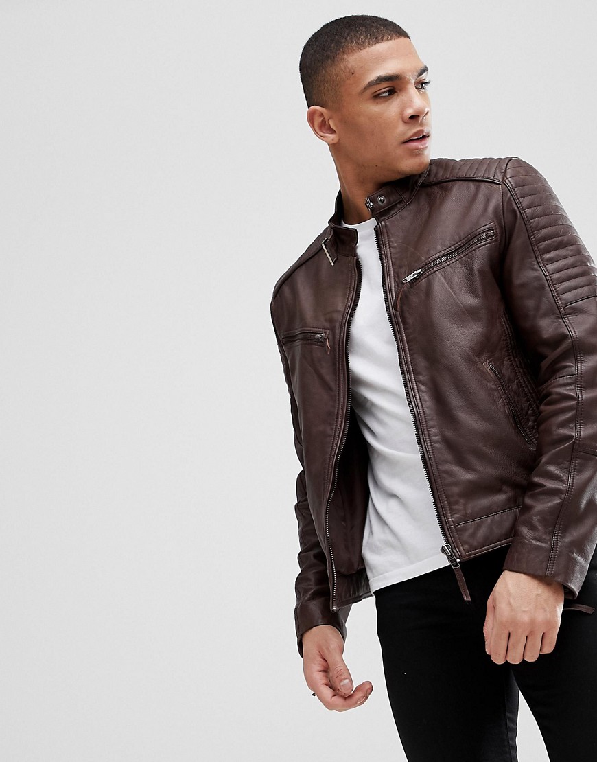 Barney's Originals Real Leather Quilted Biker Jacket