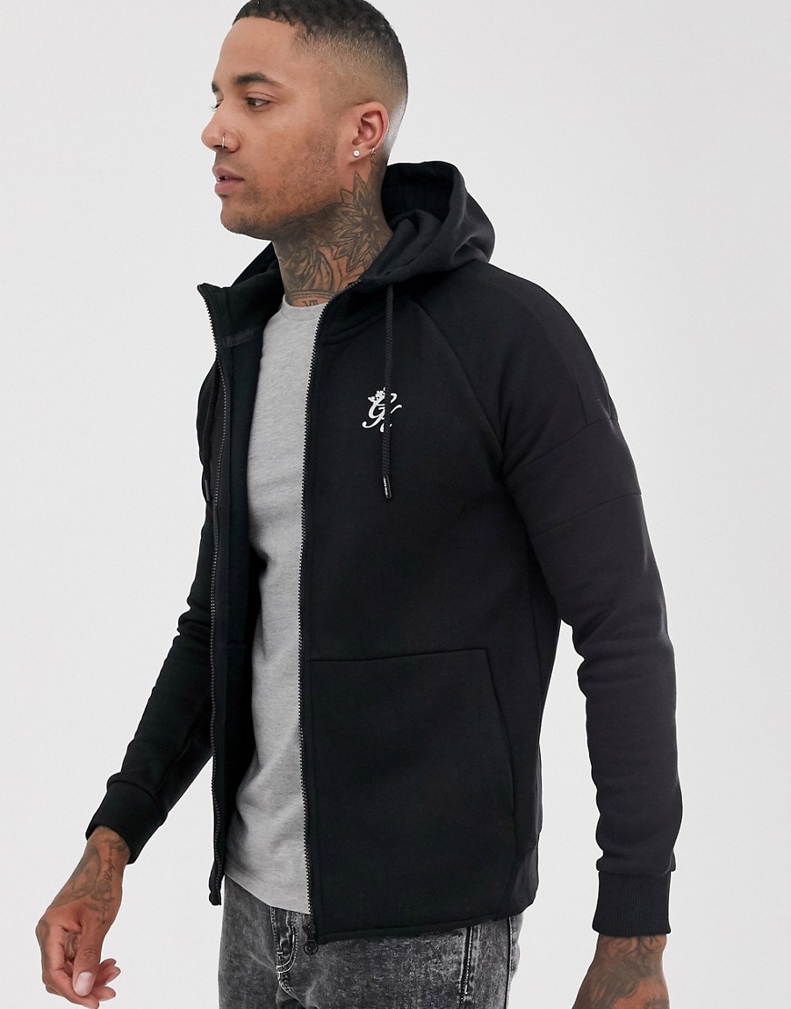 Gym King muscle hooded sweat in black with side stripes
