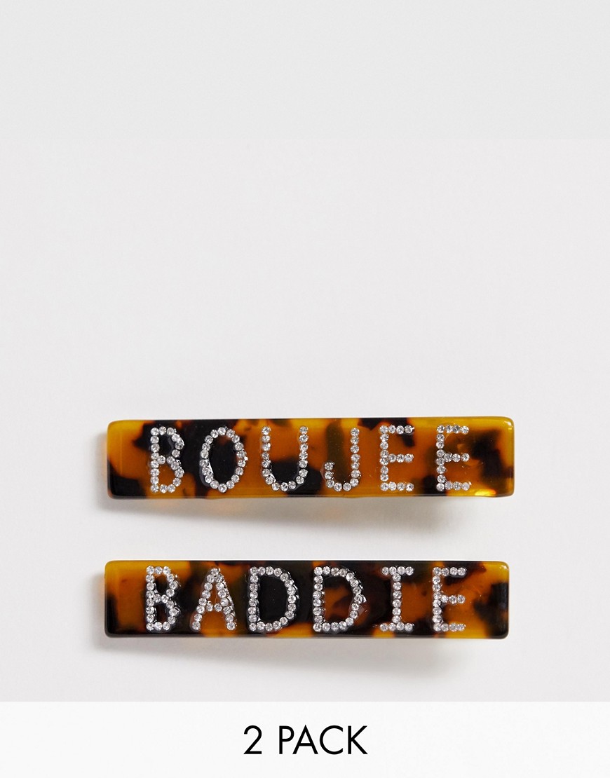 Glamorous Boujee & baddie rhinestone embellished tortoiseshell clip 2 pack