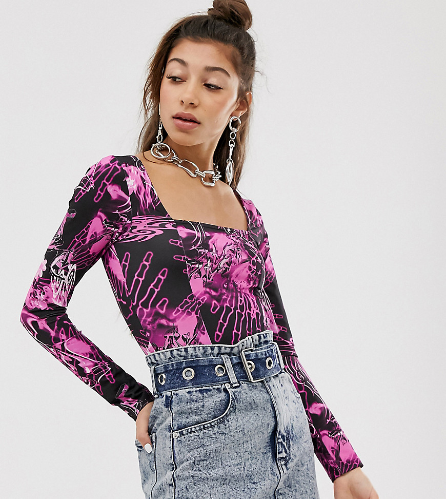Jaded London square neck body in abstract print