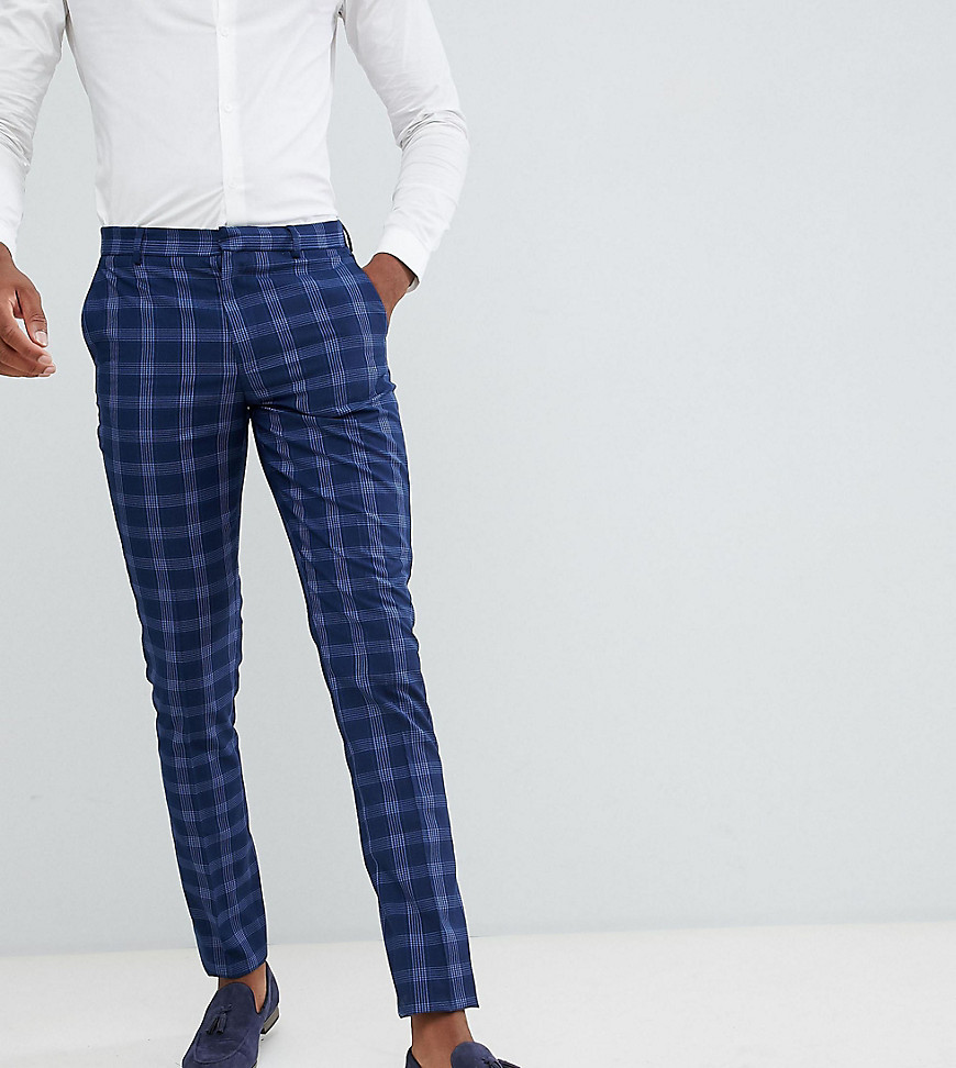 ASOS DESIGN Tall wedding skinny suit trousers in tonal blue check