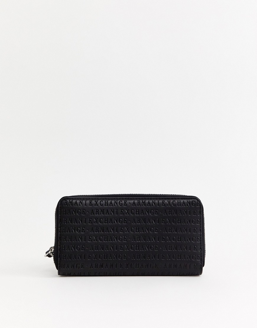 Armani Exchange all over embossed logo purse - Black