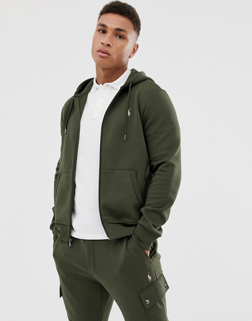 Polo Ralph Lauren player logo double tech zip through hoodie in olive green