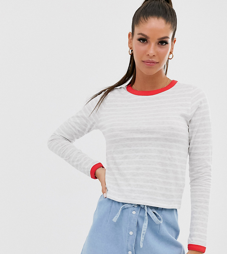 Brave Soul Tall eloise stripe long sleeve t shirt with contrast trim