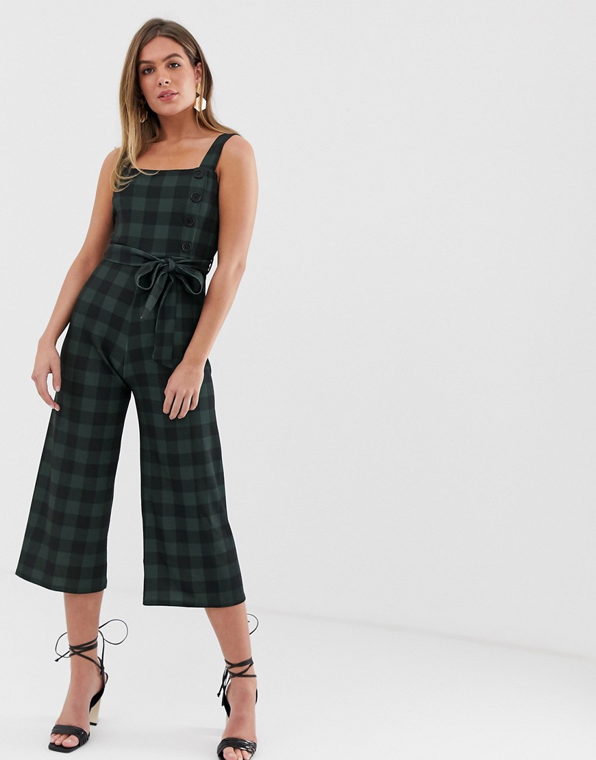 New Look Check Button Side Cropped Jumpsuit