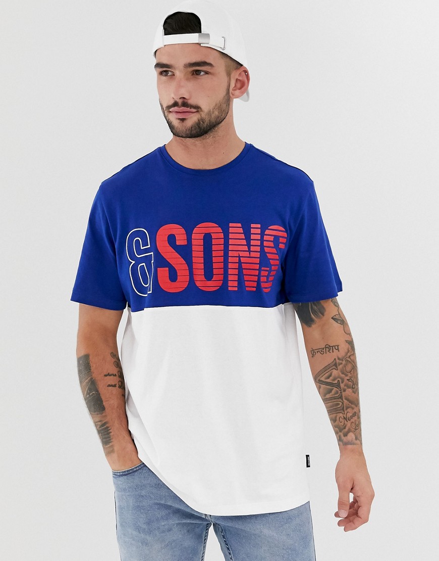 Only & Sons logo colour block t-shirt in white