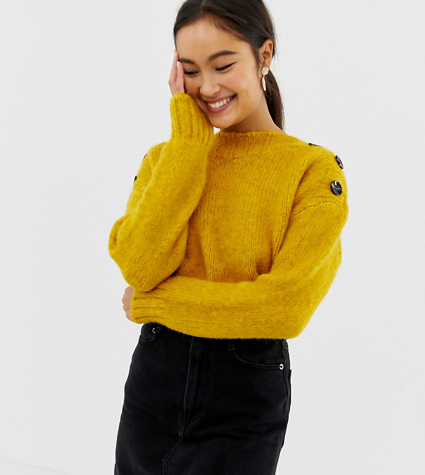 New Look button neck jumper in bright yellow