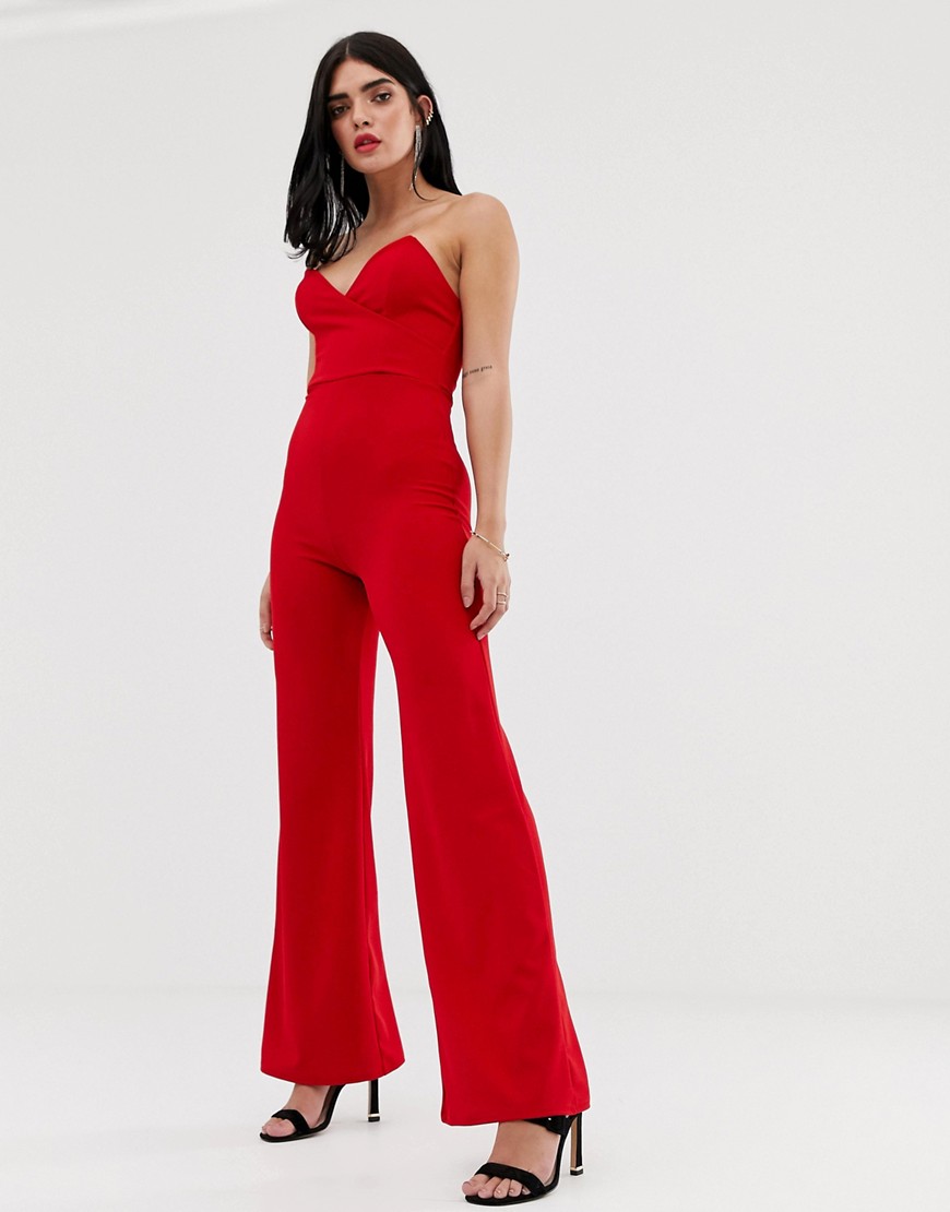 Club L bandeau jumpsuit with boning in red