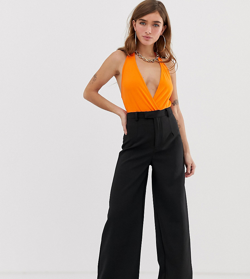 Missguided Petite tailored wide leg trousers in black