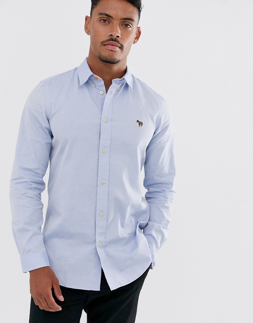 PS Paul Smith zebra logo tailored fit long sleeve oxford shirt in light blue
