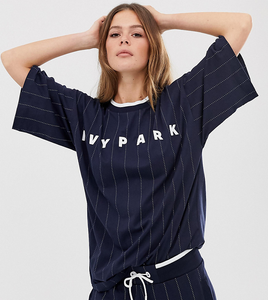 Ivy Park boyfriend fit pinstripe t-shirt in navy