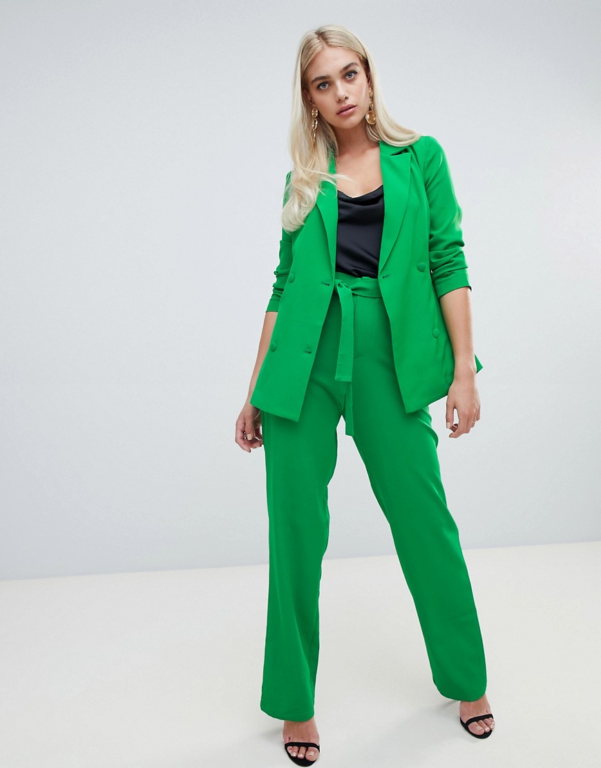 Outrageous Fortune wide leg trouser with tie waist in green