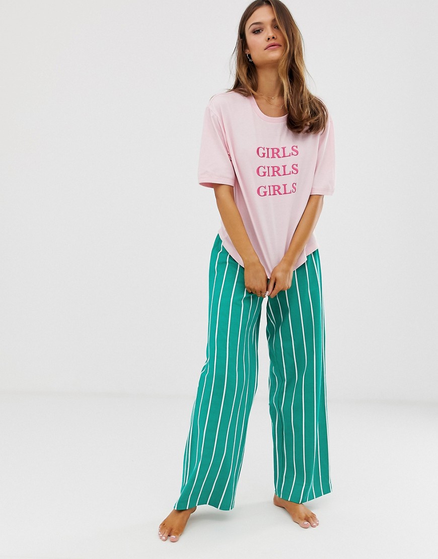 ASOS DESIGN girls girls girls pyjama wide leg set
