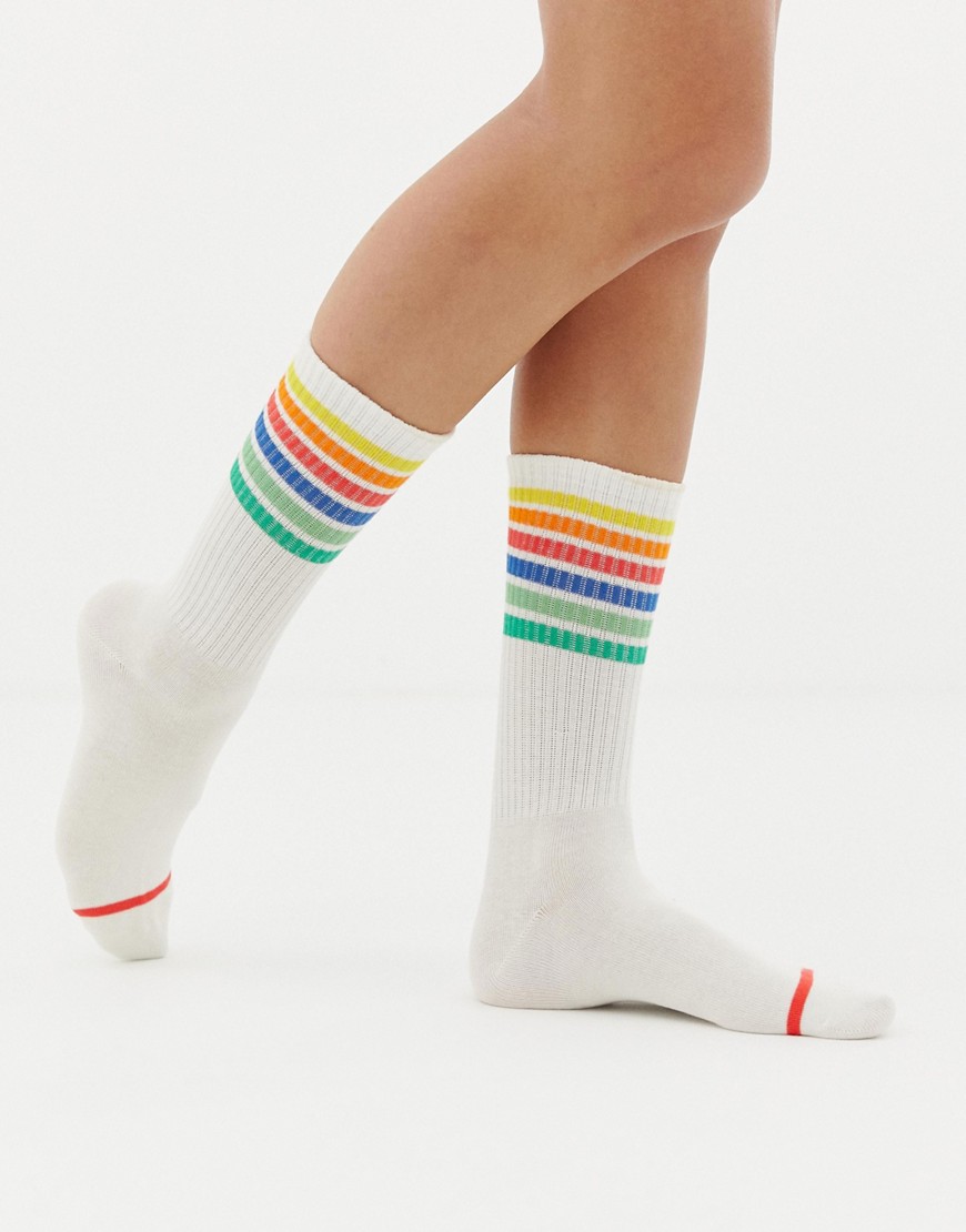 Monki socks with rainbow detail in white