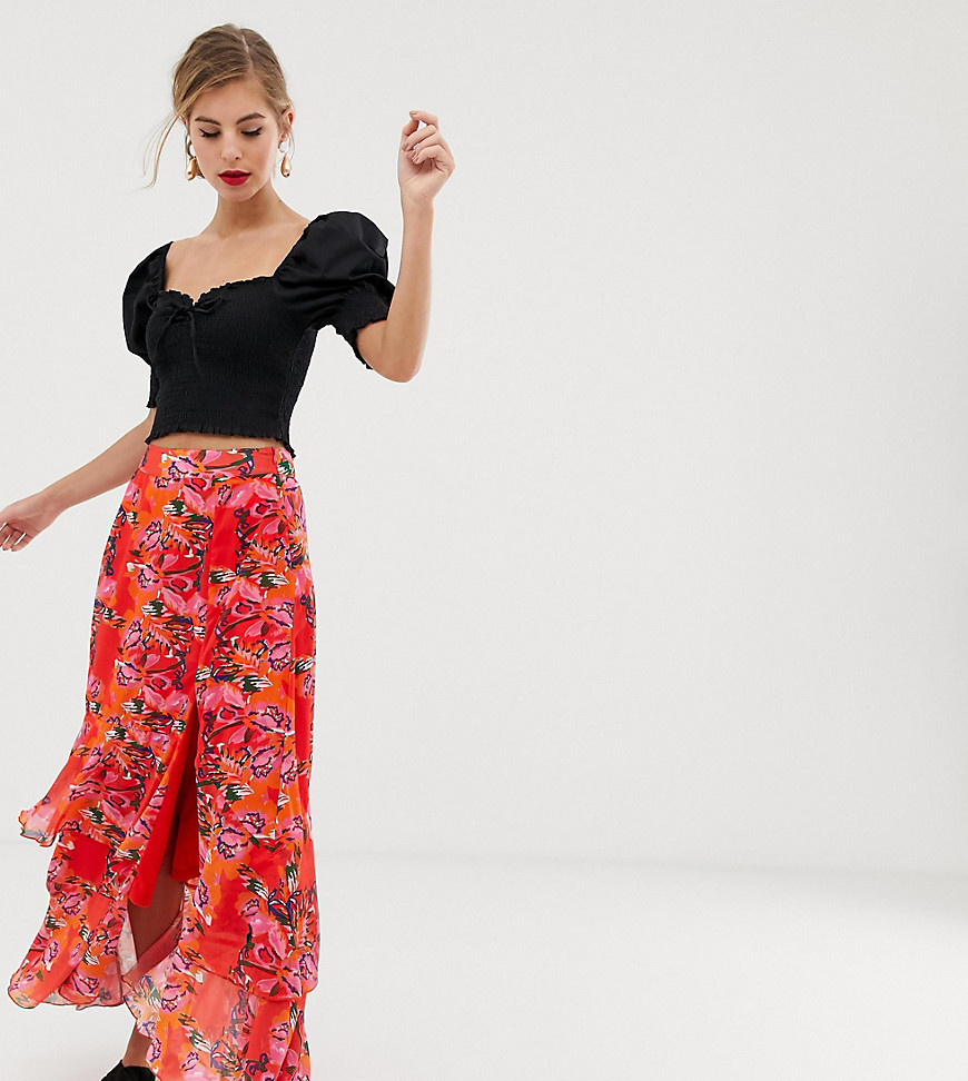 Dusty Daze maxi skirt with thigh split in floral