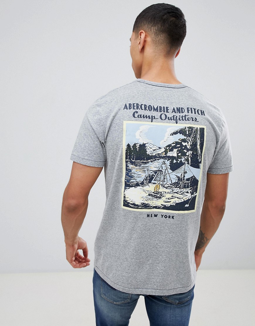 Abercrombie & Fitch camping print logo back print t-shirt in grey marl