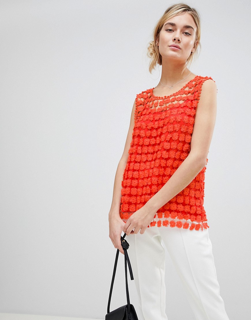See U Soon Top in Floral Crochet - Orange