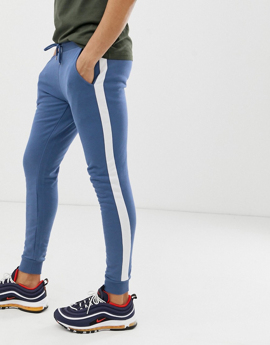 ASOS DESIGN super skinny joggers with side stripe in blue