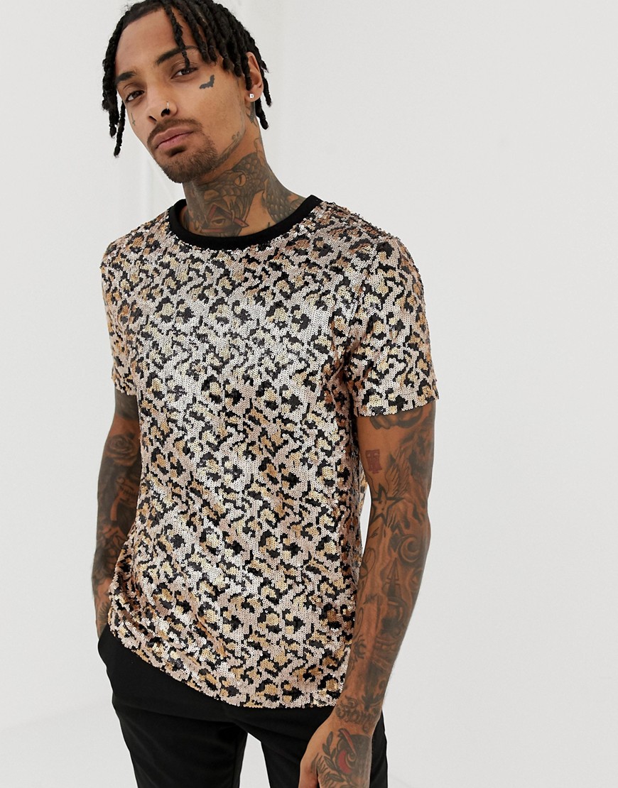 Jaded London t-shirt in leopard print sequin