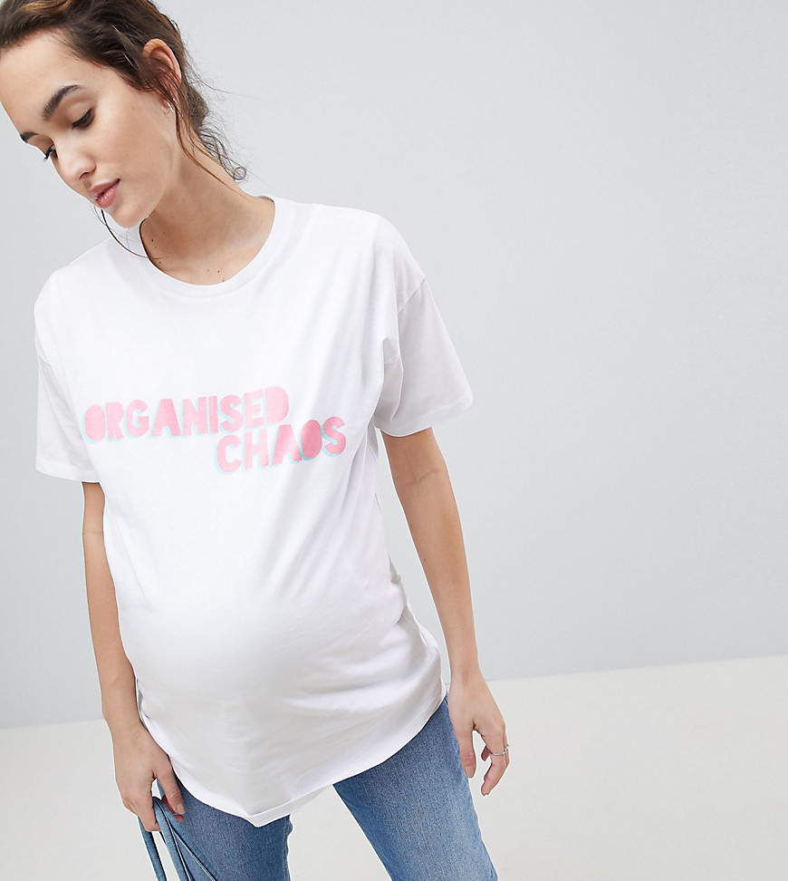 ASOS DESIGN Maternity Nursing T-Shirt With Double Layer And Organised Chaos Slogan