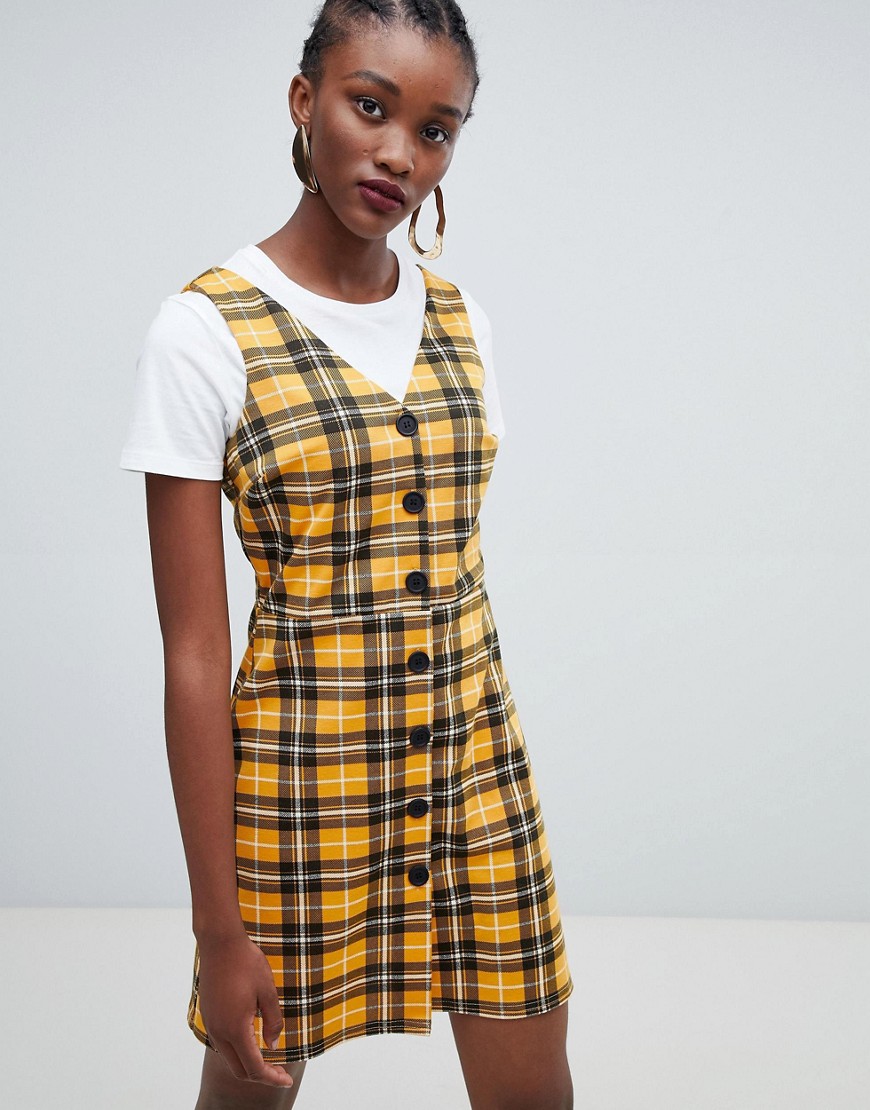 New Look Check Button Through Pinny Dress