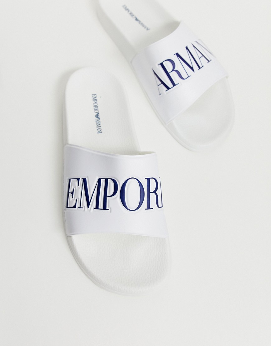 Emporio Armani logo sliders in white